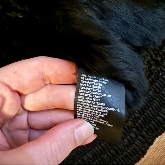 Bebe Y2K Black Puffer Jacket Goose Down Feather Rabbit Fur Lining - Picture 7 of 7